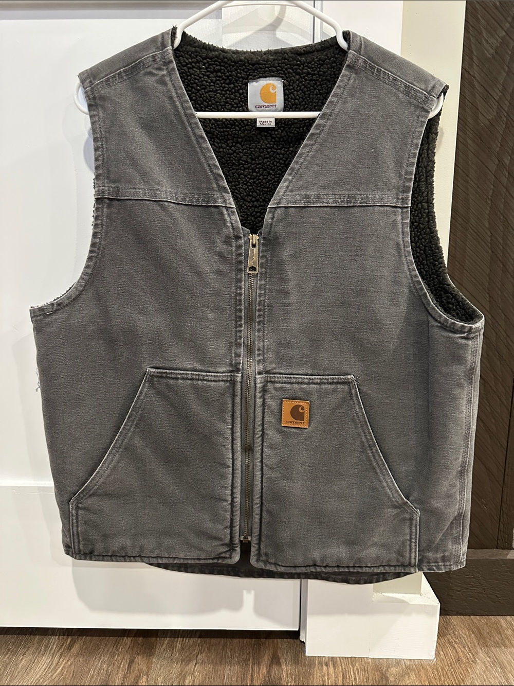Carhartt Gray Canvas Vest with Black Sherpa Lining